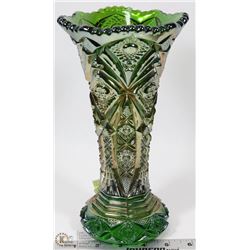 IMPERIAL CARNIVAL GLASS HOBSTAR NUCUT VASE GREEN