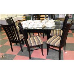 GLASS TOP ESPRESSO WOOD BASE DINING TABLE W/ 7