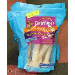 3 PACKAGES OF BEEF FILLED RAWHIDE DOG TREATS