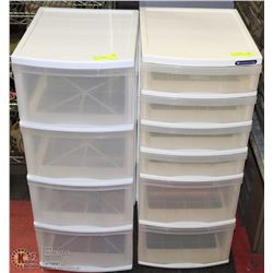LOT OF TWO 4 DRAWER PLASTIC STORAGE TOWERS