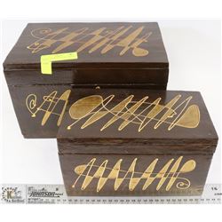 2 STACKING WOOD INLAY TRINKET BOXES