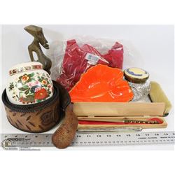 LOT OF SADLER CRYSTAL, LEATHER AND MORE