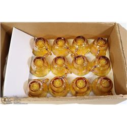 SET OF 12 CARNIVAL GOLD COLOUR  GLASS CUPS