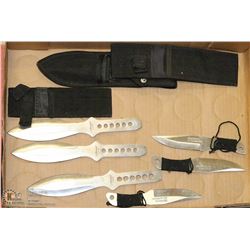 LOT OF 6 THROWING KNIVES WITH 3 BELT SHEATHS