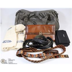 BOX W/ ASST PURSES, BAGS, AND BELTS