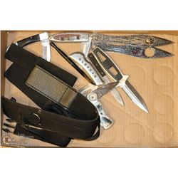 FLAT OF ASSORTED KNIVES AND BELT CASES