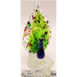 ART GLASS PEACOCK SINGLE ROSE VASE