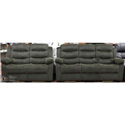 NEW GREEN FABRIC RECLINING SOFA AND LOVESEAT