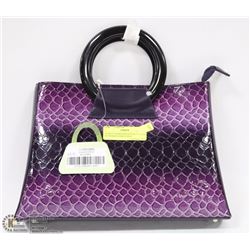 PURPLE SNAKESKIN STYLE CLUTCH WITH SHOULDER STRAP