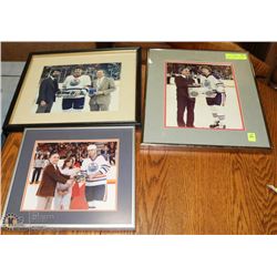 3 OILERS PICTURES FRAMED INCL GRETZKY, COFFEE