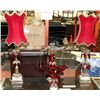 Image 1 : 2 BRASS AND RED GLASS LAMPS W/ MATCHING CENTER