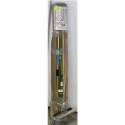 BUNDLE OF MISC. RAKES + HANDLES + MORE