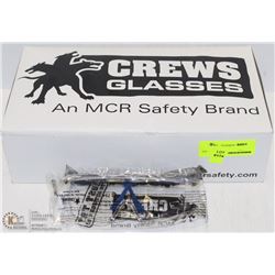 BOX OF CREWS GLASSES MCR SAFETY GLASSES