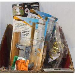BOX OF PATIO DOOR HANDLES + OTHER FIXTIURES