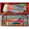 Image 1 : #14-RED TOOL BOX WITH ASSORTED WOOD TOOLS