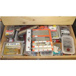 #43-ASSORTED NAILS/SCREWS IN WOODEN BOX MOSTLY NEW