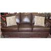 Image 2 : NEW BROWN BONDED LEATHER NAIL HEAD SOFA AND LOVE