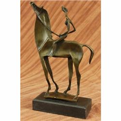 Female Riding Horse Bronze Sculpture on Marble Base Figurine