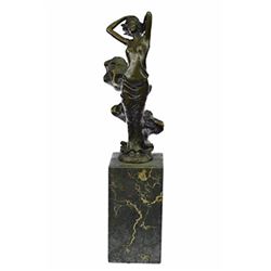 Sexy Woman With Flair Bronze Sculpture on Marble Base Figurine