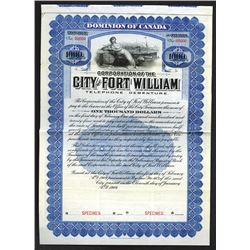 City of Fort William Specimen Bond.