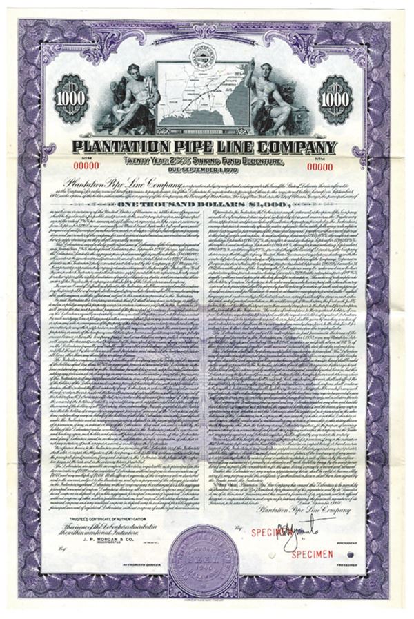 Plantation Pipe Line Co 1950 Specimen Bond