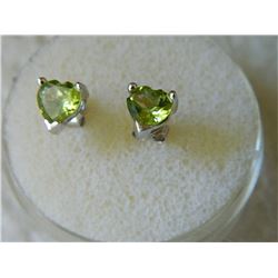 EARRINGS- HEART CUT PERIDOT IN STERLING SILVER STUD DESIGN SETTING - POST & BUTTERFLY BACKING - RETA