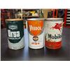 Image 1 : Oil Tins, Texaco Ursa (Full) Veedol, Mobiloil Tins (Empty)