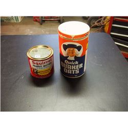 Quick Quaker Oats Paper Canister And Squirrel Peanut Butter Tin