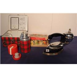 Metal Aladdin Lunch Pail, Antique Gas Iron & Puzzle Blocks