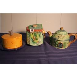 Ceramic Teapot, Cookie Jar & Cheese Plate