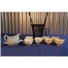 Image 1 : Lot of Tea Cups (2 Sets), Antique Losol Ware Gravy Boat & Wicker Basket