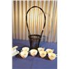 Image 2 : Lot of Tea Cups (2 Sets), Antique Losol Ware Gravy Boat & Wicker Basket