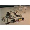 Image 1 : Lot of Lighters, Locks, Keys, Pocket Knives,Etc & 4 Wine Glasses