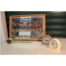 Budweiser Advertising Mirror Clock W/ 3 Additional Clocks