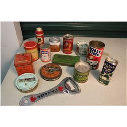 lot of Assorted Vintage Tins (13) & Bottle Opener