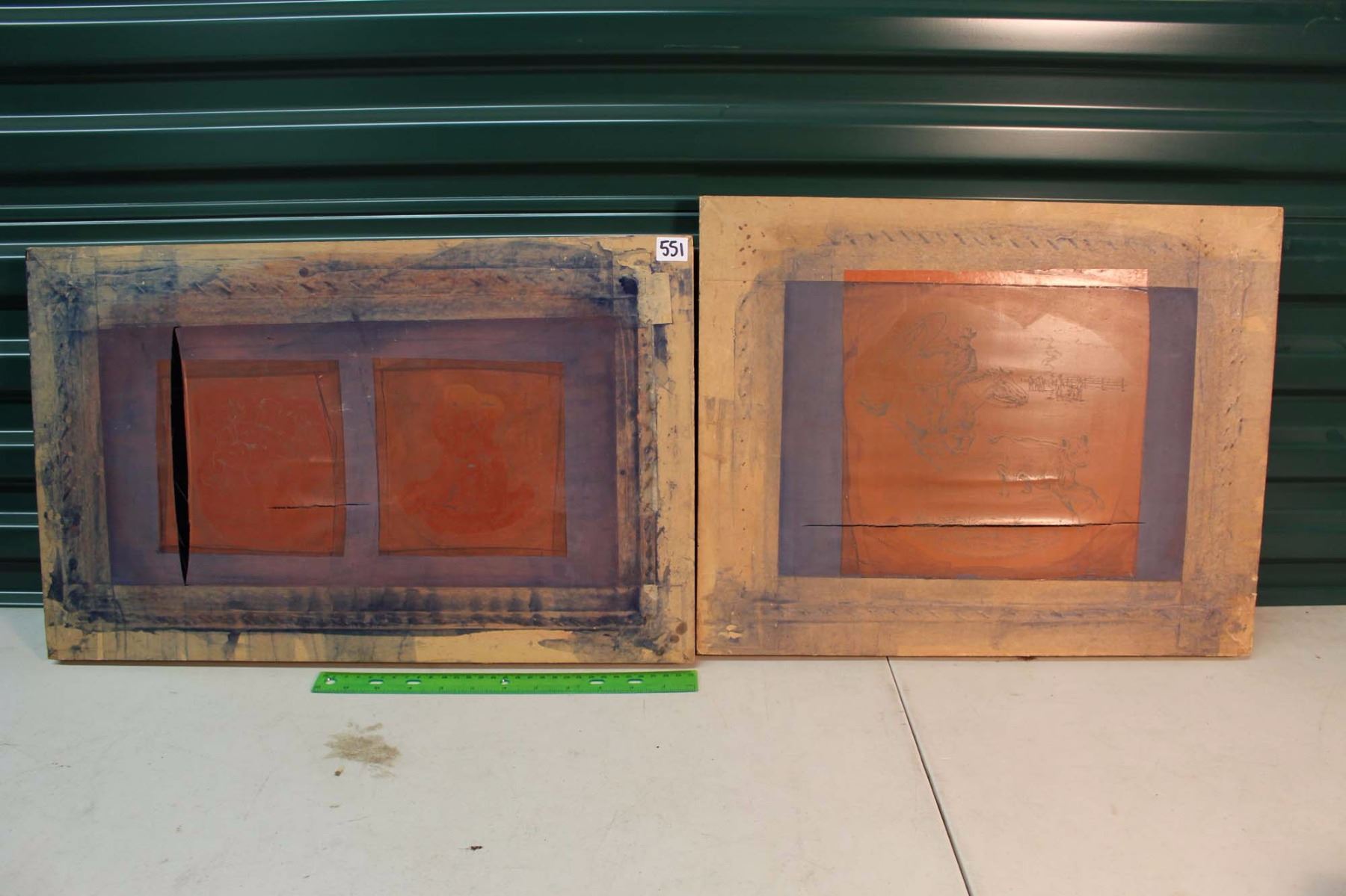 Slik Screen Block Antique Silk Screening Blocks (Cowboy Cartoon & Roping & Branding On A ...
