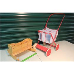 1930s Doll Carriage & A Pine Toy Doll Cradle (Handmade)