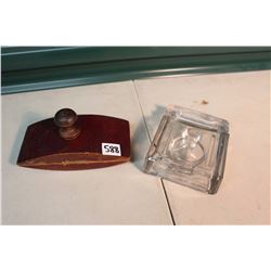 Late 1800s Wooden Ink Blotter & Glass Inkwell