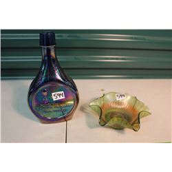 North Wood Antique Fluted Carnival Glass Bowl & Thomas Edison Carnival Glass Bottle
