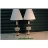 Image 1 : Pair of Marble Based & Brass Lamps W/Shades (Broken Off Flower, Easy Fix)