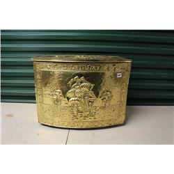 Brass Fireplace Wood Box (Scuttle)(Embossed)(19"x14"x14")