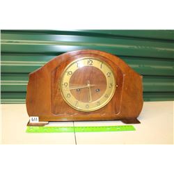 2 Keyhole Walnut Mantle Clock (Serviced & Working W/Key)