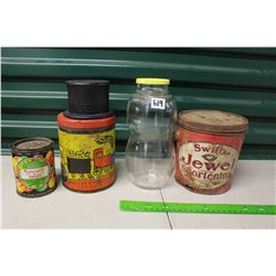 Sifts Jewel Shortening Tin Pail, Taverner's Candy Tin, Canister& Planters Peanut Jar