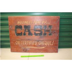 Carved Wooden Hardware Sign (27.5"x20.5") (Business Done By Cash Or Certified Cheque)
