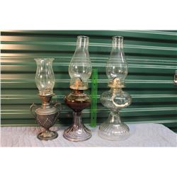 Three Vintage Lamps w/ Chimneys