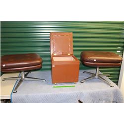 Vinyl Stools (2) & Wooden Box (All on Wheels)