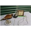 Image 1 : Bellows, Glass Lamp, Westclox Electric Clock (Working), Stocking Stretchers