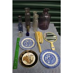 Lot of Glassware (Plates, Bottles, Brushes, Etc)