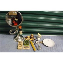 Lot of Misc. (Make Up Mirror, Animal Figurines, Pocket Watch (No Glass), Etc)