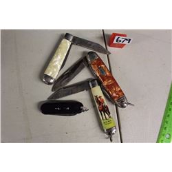 Pocket Knives (4)(RCMP, Canada, England, Mother of Pearl)